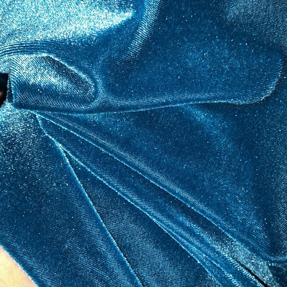 Vintage 90s teal turquoise spandex Stretch velour mock neck shirt top L - Picture 9 of 9